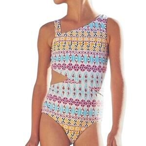 Garnet Hill Kids Girls Colorful Ikat One Piece Cutout Swimsuit Size 10